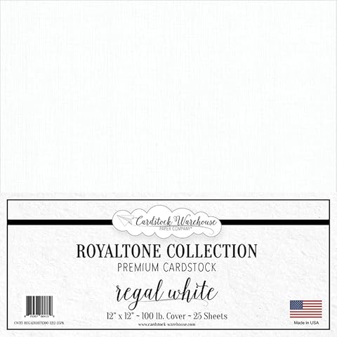Cardstock Warehouse Royaltone Embossed Linen Regal White - 12 x 12" - 100 Lb. / 270 Gsm Matte Premium Cardstock Paper - 25 Sheets Cover
