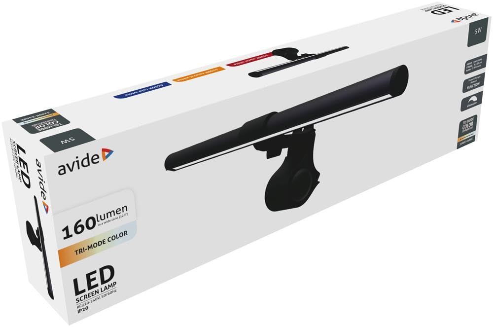 Avide Lampada LED per monitor con fissaggio a morsetto, 160 lm, USB, 5 W