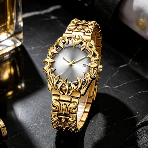 Image of CARLIEN Gothic Claw Watch for Men - Unique Stainless Steel Wristwatch, Luminous Hands, Waterproof Quartz Movement, Futuristic Melting Style, Cool Red & Green Color Options