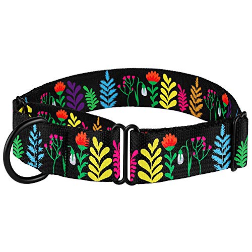 Collardirect Martingale Collars For Dogs Heavy Duty Floral Pattern Female Safety Nylon Training Wide Collar Flower Design Large Medium (L, Neck Size 15"-20", Black) #TOP2