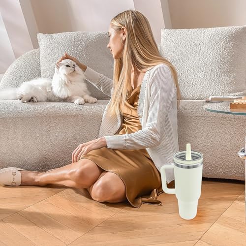 Image of Replacement Lid for Stanley 40 oz and 64 oz Tumbler.Leakproof Flip Straw Lid Fit stanley Cup Quencher H2.0 40 oz /64 oz and Stanley ProTour 40oz /64oz Tumbler.(Cream,1-Pack)