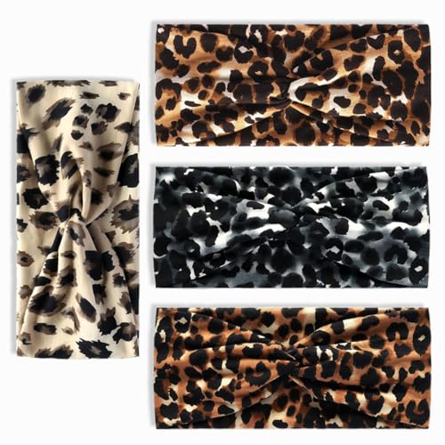 GGUFAY 4 Stück Sommer Elastische Stirnbänder, Stirnband Damen,Haarreif Elastisch Breites Stirnband Baumwollkreuz Stirnband,Rutschfest, für kurzes Haar, Yoga, Workout, Laufen, Sport(Leopard) GGUFAY 4 Stück Sommer Elastische Stirnbänder, Stirnband Damen,Haarreif Elastisch Breites Stirnband Baumwollkreuz Stirnband,Rutschfest, für kurzes Haar, Yoga, Workout, Laufen, Sport(Leopard)