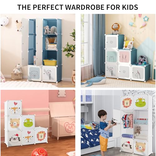 Image of CoolLeaf Plastic Wardrobe for Kids, Cupboard for Bedroom with 8-Cubes Sheets and Hanging Rail, Almirah Plastic for Baby Clothes /Toys /Books, Blue Cartoon