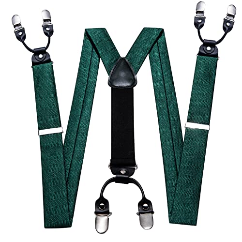 Image of Barry.Wang Men Suspender Set with Necktie Elastic Y Type Heavy Duty 6 Clips Braces Tie Handkerchief Cufflink Pin 6PCS