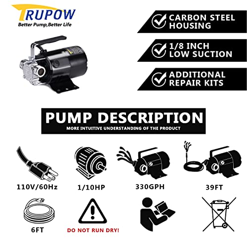 Trupow 1/10Hp 330Gph 115-Volt Mini Portable Electric Utility Sump Transfer Water Pump With Water Hose Kit #TOP1