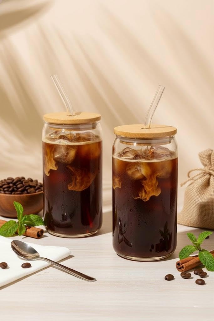 SUANI Can Glass Tumbler with Lid and Straw, 500ml Transparent Drinking Glass Cup for Iced Coffee, Cold Coffee, Juice, Smoothies, Milk, Tea and Beverages, Pack of 1