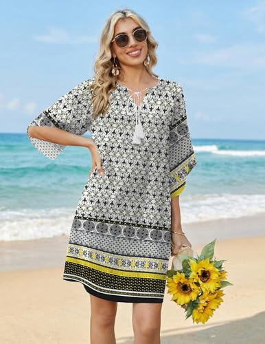 Image of Zeagoo Womens Summer Dress Casual Ruffle Tiered Floral Square Neck Sundresses Beach Boho Mini A-line Dress 2026 with Pockets