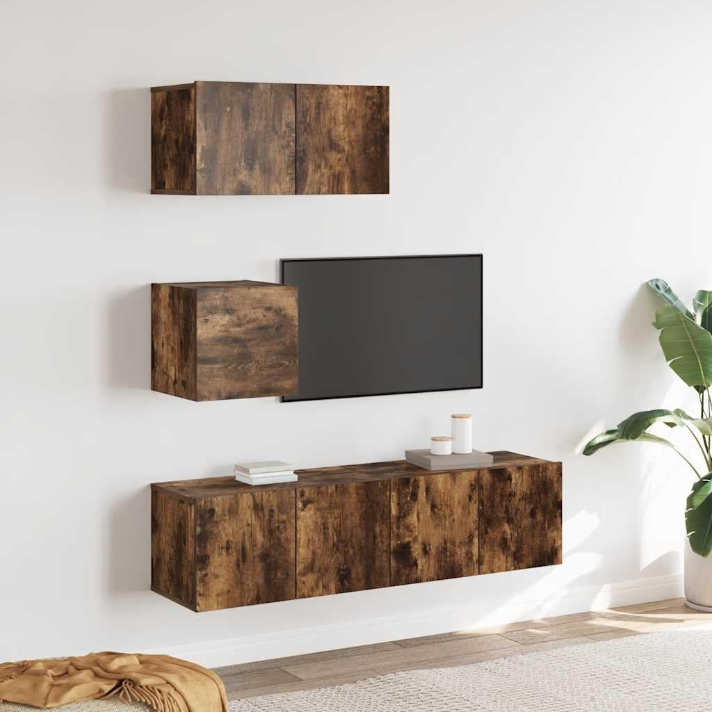 Set di 4 mobili per TV in legno di quercia affumicata