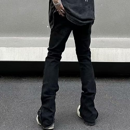 Stacked Jeans Men Retro Flared Black Denim Pants Slim Fit Black Streetwear Zipper Hem Gothic Style4