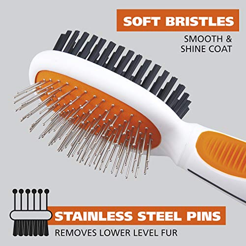 Image of Wahl Premium Pet Double Sided Medium Pin Bristle Brush, Ergonomic Brush with Ergonomic Rubber Grips for Comfortable Brushing and Finishing Coats of Dogs and Cats - Model 858413