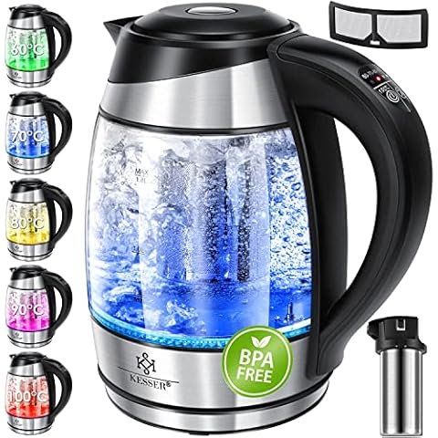 KESSER® Wasserkocher 1,8L Edelstahl mit LED Beleuchtung-Farbe je nach Temperaturwahl 60, 70, 80, 90, 100 °C Cover