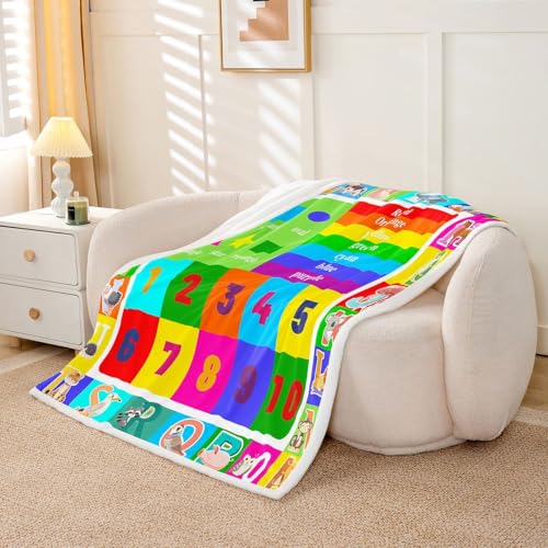 Image of Feelyou Kids Educational Throw Blanket Playtime Collection ABC, Numbers and Shapes Learning Plush Blankets and Throws Kids Play Fuzzy Blanket for Bed Sofa Couch for Playroom Bedroom 60 inchx80 inch