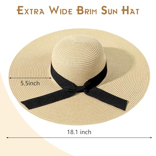 Image of Beach Hat for Women, Wide Brim Sun Straw Hats for Women, Sun Hat Womens UPF 50+ UV Protection, Floppy Foldable Summer Hats