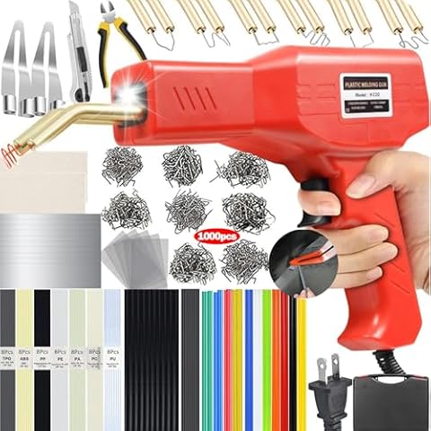 Upgraded 220W Plastic Welder, 2 in 1 Plastic Welding Kit Plastic Repair Welder Kit 1000PCS Hot Stapler Soldering Gun with 100PCS Plastic Welding Rods Car Bumper Repair Kit for Most Plastic Repair Cover
