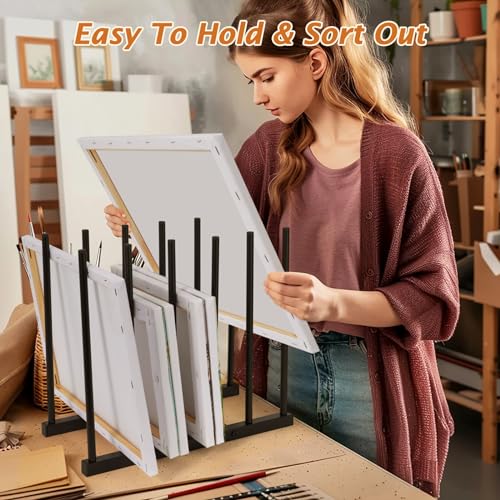 Image of ikkle Art Storage Rack Painting Canvas Storage Rack for Display, Metal Drawing Printing Rack for Canvas Frames, Black