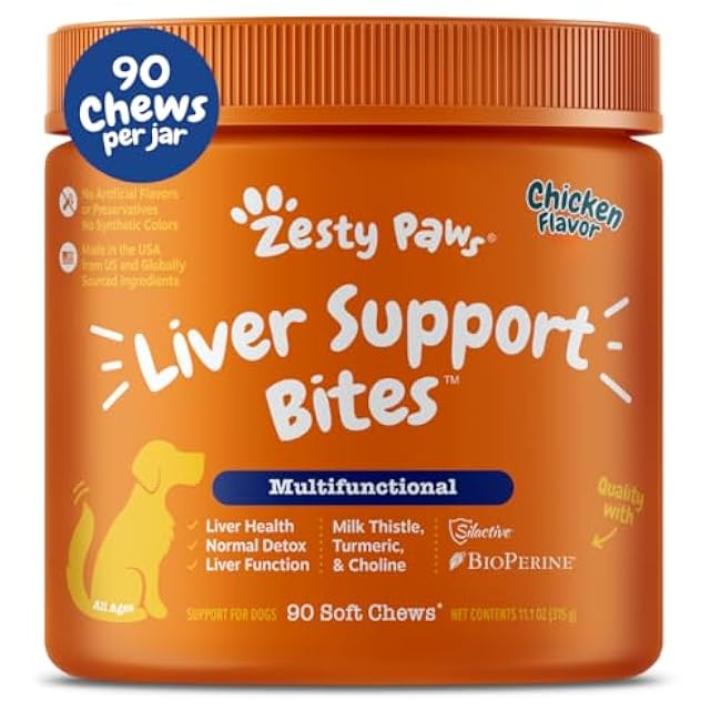 Zesty Paws Liver Support Supplement for Dogs - with Milk Thistle Extract, Turmeric Curcumin, Choline - Soft Chew Formula - for Dog Liver Function-KtErDvWA