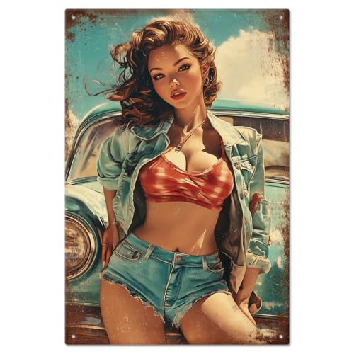 GLOBLELAND Vintage Pin Up Lady Metal Tin Sign 8x12inch Vintage Classic Car Art Plaque Poster Wall Decor for Home Bathroom Bar Pubs Coffee Shop Club Decoration GLOBLELAND Vintage Pin Up Lady Metal Tin Sign 8x12inch Vintage Classic Car Art Plaque Poster Wall Decor for Home Bathroom Bar Pubs Coffee Shop Club Decoration