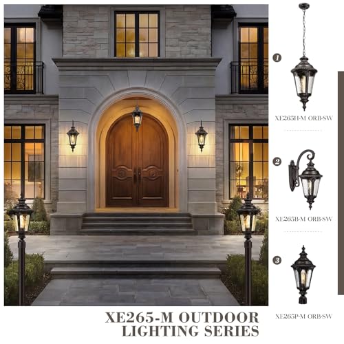 Image of Emliviar 22.4 Inch Modern Exterior Post Lantern with Water Ripple Glass, Oil Rubbed Bronze Lamp Post Outdoor Lighting, E26 Base 60W Max, XE265P-M ORB-SW