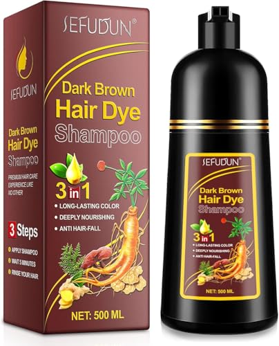 Hair Dye Shampoo 3 en 1 Cubre Canas, 500ML Black Hair Dye Shampoo 3 en 1, Champú Color Champu Tinte Canas Instantáneo Cubre Canas, Cobertura De Canas En En Minutos para Hombres Mujeres (Marrón Oscuro)