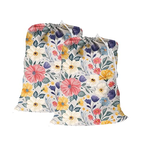 Maishijie Confezione da 2 sacchetti di tela di cotone resistenti per bucato, altamente resistenti, per vestiti sporchi, con cordino con chiusura a cavo (Invernale)