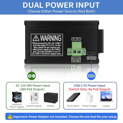 Image of Industrial 12 Port Gigabit PoE Switch, DC 12-48V to 48V PoE Boost | 12 PoE+ Ports, Total 360W, Unmanaged Network Switch, DIN Rail or Wall Mount Ethernet Switch, IP40 for IP PTZ Camera Solar RV