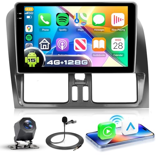 VECHTEL 4G+128G Autoradio Android 15 pour Volvo XC60 2008-2013, 9'' In-Cell HD Écran Tactile avec Carplay Android Auto sans Fil, Radio Auto Soutien GPS Wi-Fi...
