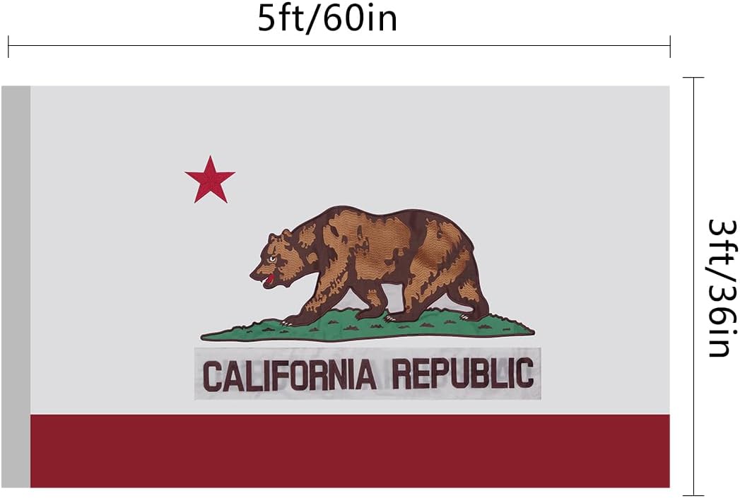 California Flag 3x5,California State Flag,Fully Embroidery Technique,Tear Resistant,Sewn Stripes,Brass Grommets,Upgraded High-strength Polyester Fabric,All Weather Durable State Flags. - Image 7