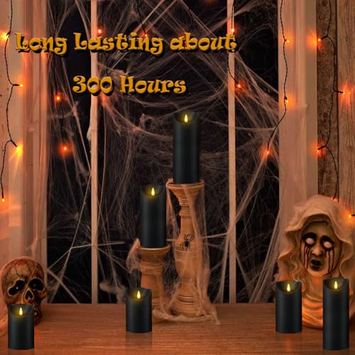 Image of Fo32won Flameless Flickering Candles with Remote Timer, Set of 6 Led Black Battery Operated Candles for Home Decor Xmas Halloween (D3 x H3 3 inch 4 inch 5 inch 6 inch 7 inch)