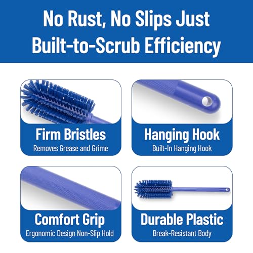 Image of SPARTA Large Water Bottle Brush Ideal for Wide-Mouth Jars, Bottles and Tumblers, Dishwashing Tool with Handle for Home and Commercial Kitchens, Plastic, 16 Inches, Blue