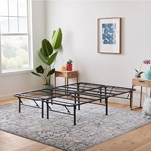 Linenspa Folding Metal Platform Bed Frame – No Box Spring Needed – Underbed Storage – Simple Tool Free Assembly – Mattress Foundation – 14″ High – Traditional Design – Sturdy Steel – Queen Size