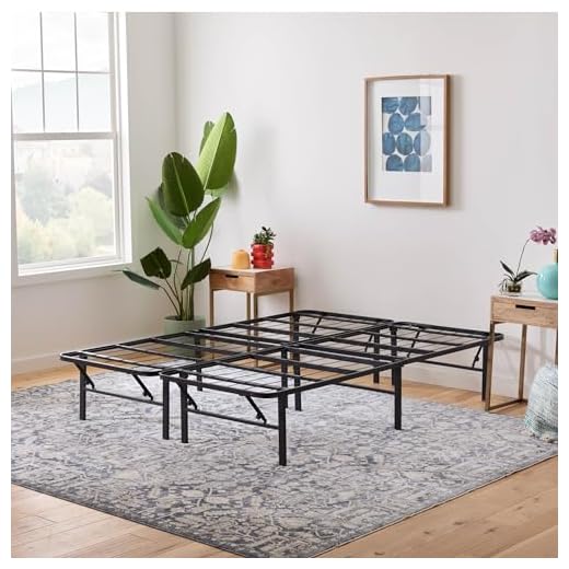 Linenspa 14 Inch Folding Metal Platform Bed Frame - 13 Inches of Clearance - Tons of Under Bed Storage - Heavy Duty Construction - 5 Minute Assembly - Queen
