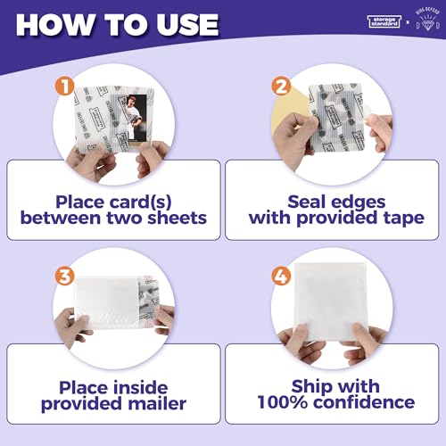 Image of Ding Defend Card Shipping Protector Envelopes Bubble Mailer Kit with 110 Semi-Transparent Small Padded Envelopes /Protectors (3.5 inch x 4.5 inch), 55 Small Bubble Mailers, 250 Tape Seals for Collectible Cards