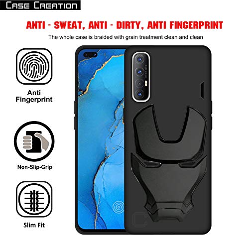 Image of COVERLY Official 3D Touch Feel Trending Avengers Logo Mask Soft Rugged Grip Silicone Iron Man Super Power Cartoon Movie Engraved Silicone Matte Back Cover for Oppo Reno 3 Pro (6.3 inch) - Black