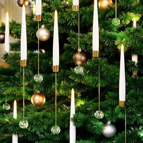 AFINETH Christmas Tree Candles with Remote, 12 Pack Battery Operated Christmas Candles, LED Candles for Xmas Tree Decoration, Flickering Flameless Candles for Home, Party Decor with Crystal Ball Hooks Cover