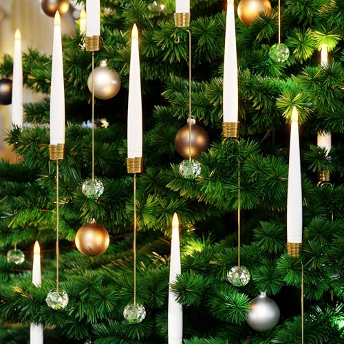 AFINETH Christmas Tree Candles with Remote, 12 Pack Battery Operated LED Candles for Xmas Tree Decoration, Flickering Flameless for Home, Party Decor With Crystal Ball Hooks