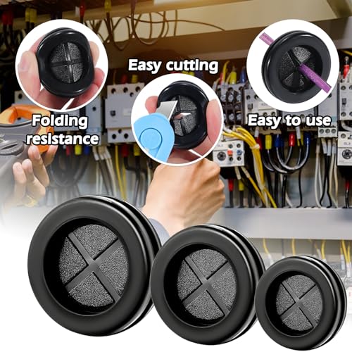 85Pcs Rubber Grommets Automotive Double Sided Rubber Grommet Kit with Slit 5 Sizes Wire Grommets Waterproof Firewall Grommet Seal Rubber Plugs for Holes Assorted Sizes Retractable Box Knife