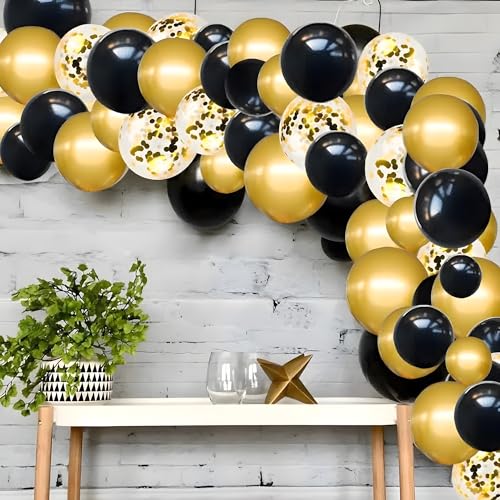Image of Chrome Metallic Balloons Black 100 pcs Glossy Latex Balloon for Birthday Decoration Kit Wedding, Anniversary Floral Garland 10 Inch Helium Supported