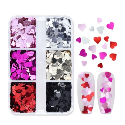 Chunky Glitter for Valentine’s Day Heart Glitter Confetti Nail Charms Laser Red Pink Holographic Sequins Stickers Sparkle for DIY Crafts Nail Art Decoration Party Face Body Make Up Resin