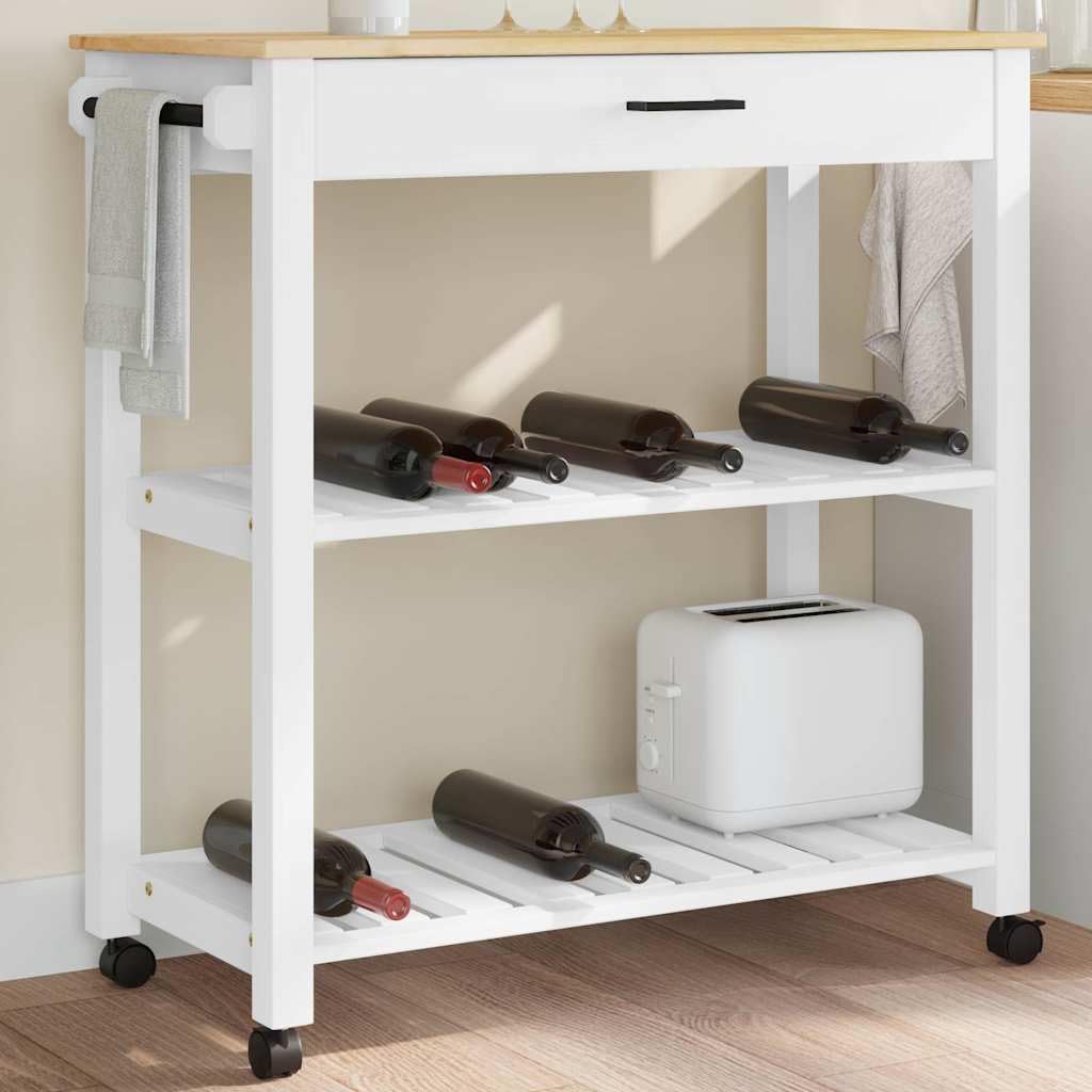 Carro de cocina Monza 84 x 40 x 88,5 cm de madera maciza de pino con cajón y 3 estantes para uso versátil en la cocina, salón y espacio de trabajo