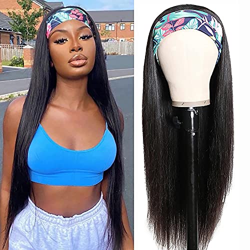 Human Hair Headband Wigs 16 Inch Straight Hair Headband Wigs for Black Women Human Hair Glueless None Lace Front Straight Headband Wigs Brazilian Virgin Hair Natural Color 150% Density (16 Inch)