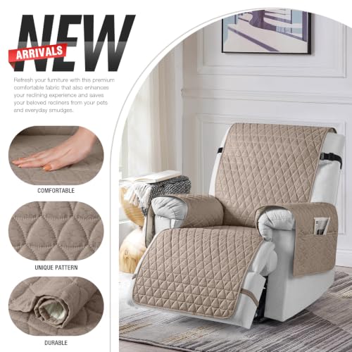 Image of TAOCOCO 100% Waterproof Recliner Chair Covers, Non Slip Recliner Covers that Stay in Place, One-Piece Washable Reclining Chair Cover with Elastic Straps, Taupe, Fits 22 inch Seat Width