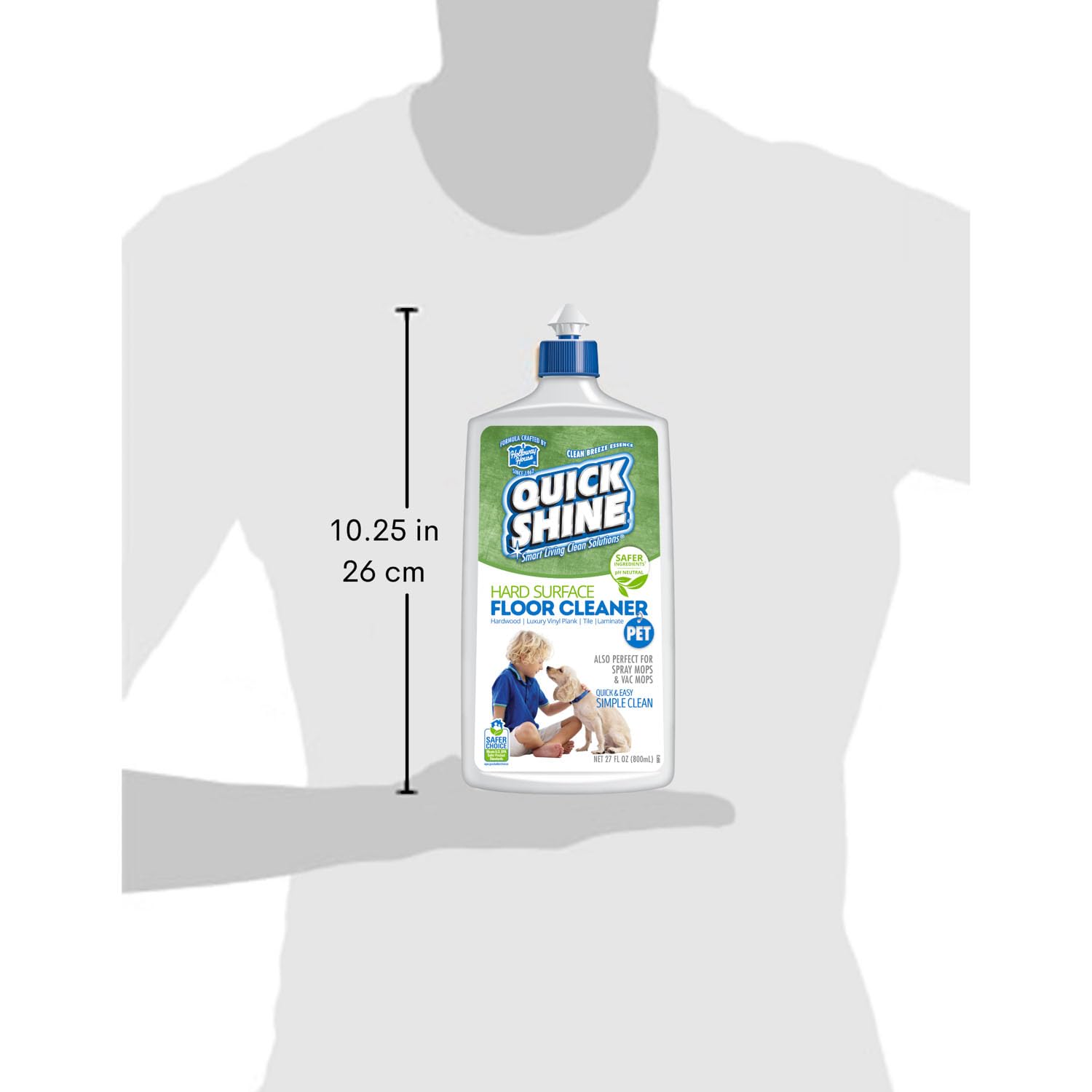 Quick Shine Limpiador de suelos para mascotas a base de plantas, 27 onzas, listo para usar, elimina la suciedad, sin rayas, sin enjuague, madera dura, laminado, tablón de vinilo de lujo LVT y