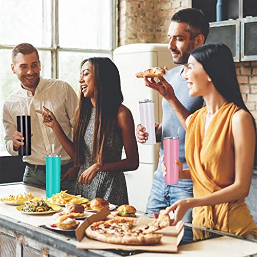 20oz Stainless Steel Skinny Tumbler, 6 Pack Double Wall Insulated Tumblers with Lid and Straw, Water Tumbler Cup, Slim Vacuum Travel Tumbler for Coffee Wine Drinks Tea Beverages - Image 6