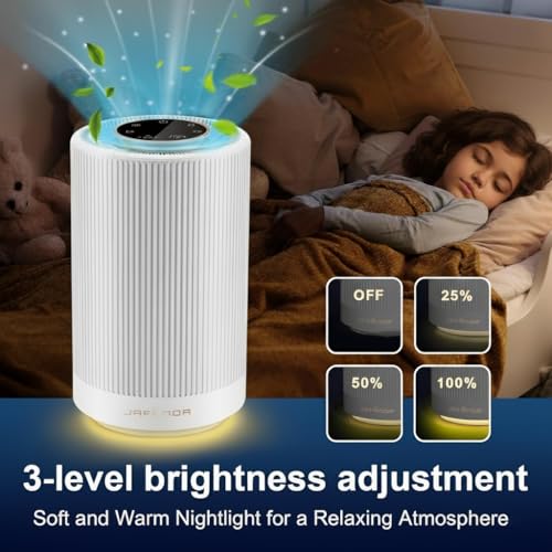 Image of Jafanda JF100 Smart Air Purifiers for Bedroom, H13 True HEPA Filter Coverage 450 sqft, 22dB Air Cleaner with Brushless Motor, Night Light, Effectively Remove Smoke, Dust, Pollen,2 Year Warranty(White)