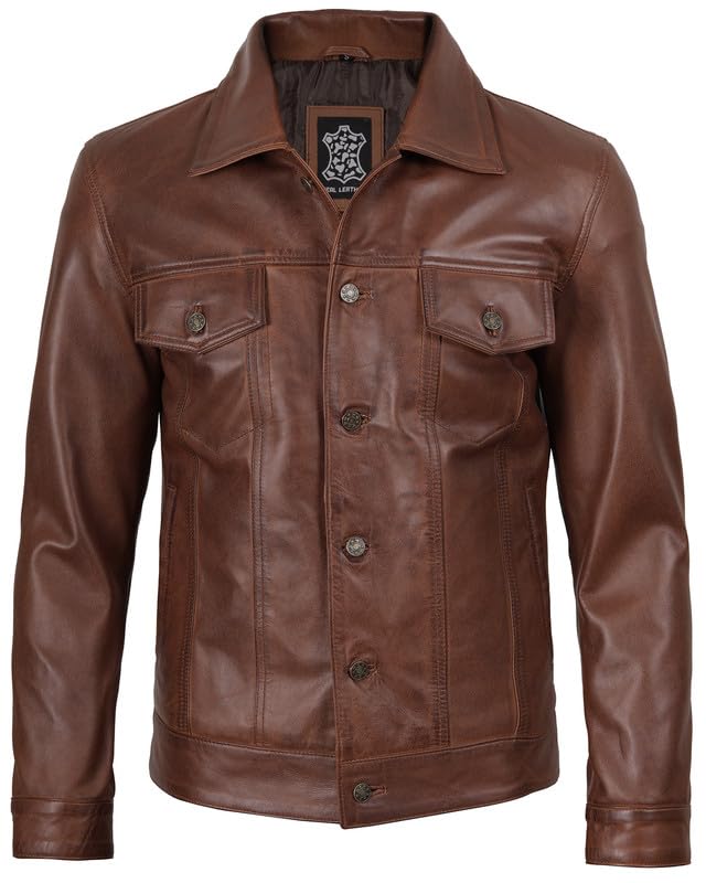 Decrum Leather Jacket For Men - Real Lambskin Vintage Trucker Mens Leather Jackets3