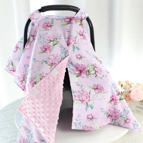 Image of DILIMI Baby Car Seat Cover, Minky Warm Car Seat Covers for Babies, Peekaboo Opening Infant Car Seat Cover, Nursing Cover Carseat Canopy, Purple Floral