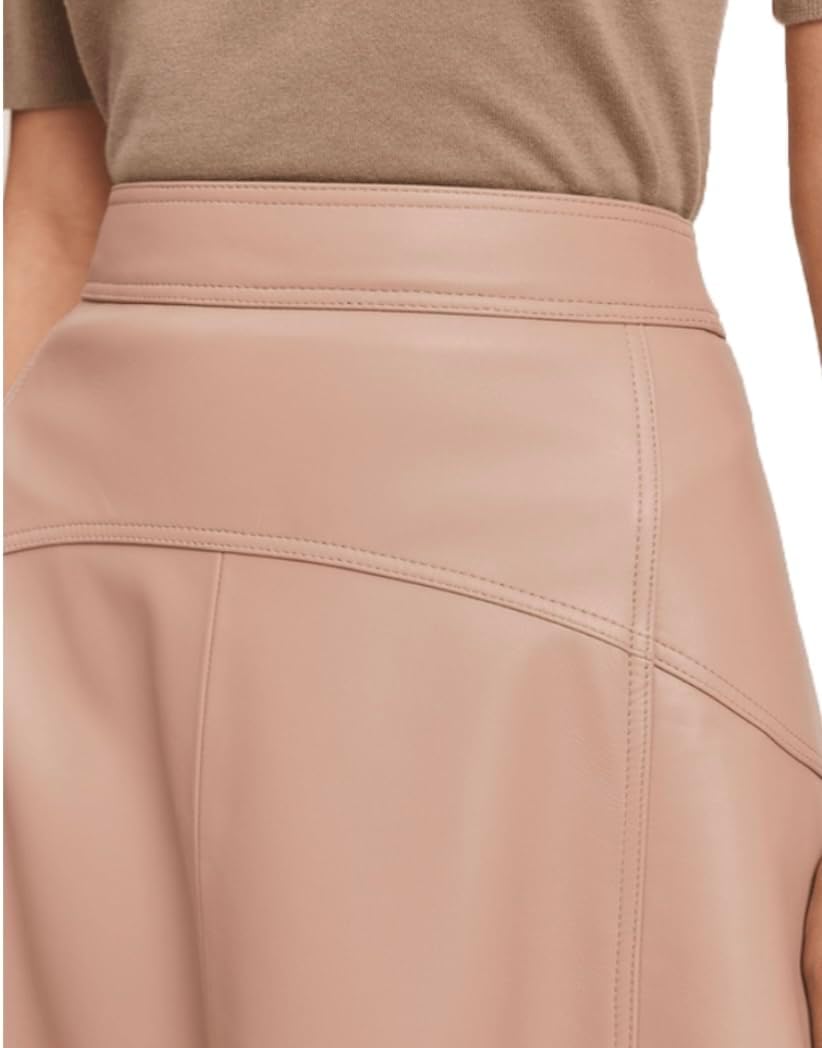 Jild Real Lambskin Leather Skirts for Women High Waist Classical Mid Length Going Out Skirt with Stylish Patchwork - Image 3