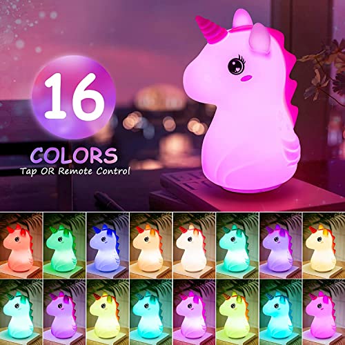 Unicorn Night Lights For Girls Bedroom With Remote Control, Unicorns Gifts For Girls Timing Usb Rechargeable 16 Color Changing Birthday Christmas Kids Led Nursery Night Lights, Room Decor Silicone #TOP1