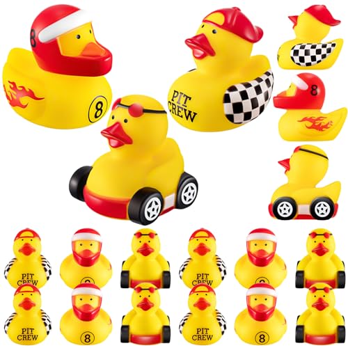 Shappy 24 Pieces Race Car Driver Rubber Duckies 2 Inch Mini Rubber Ducks for Kids Birthday Party Decorations Gift Classroom, 3 Designs