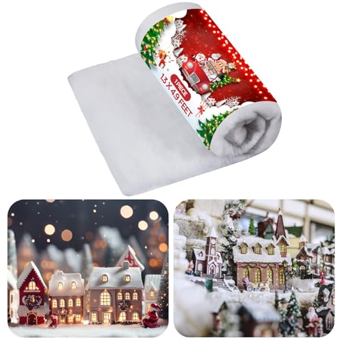 Skylety Christmas Fake Snow Artificial Snow Blanket Roll Christmas Village Decoration Blanket Artificial Snow Blankets White Christmas Decorations Instant Snow(1 Piece,1.3 x 4.9 Feet)